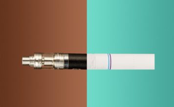 Health Benefits of a Vape Pen vs Cigarettes The collage from vape and cigarettes. The concept of old and new technologies